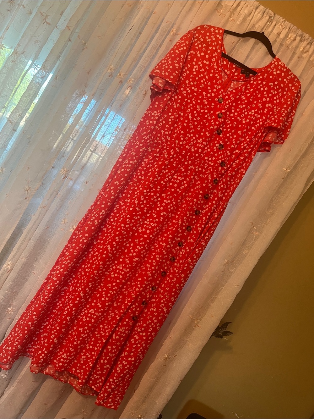 Lane Bryant Red Floral Button-Front Maxi Dress Size 18
